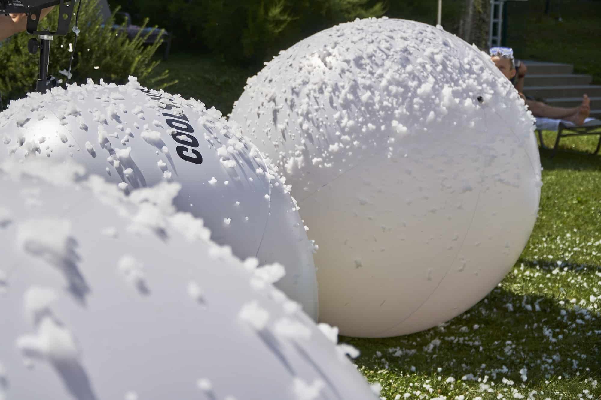 Giant Cool Snow Pool balls covered in snow